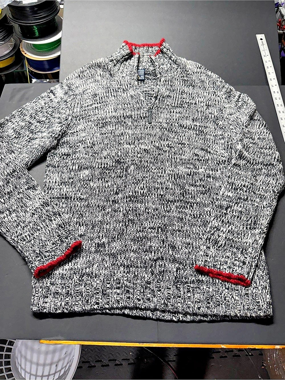 Nautica Men's Black & White Zip-Up Sweater XL